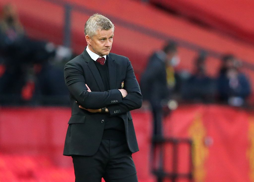 MANCHESTER, ENGLAND - OCTOBER 04:  Ole Gunnar Solskjaer, Manager of Manchester United looks on during the Premier League match between Manchester United and Tottenham Hotspur at Old Trafford on October 04, 2020 in Manchester, England. Sporting stadiums around the UK remain under strict restrictions due to the Coronavirus Pandemic as Government social distancing laws prohibit fans inside venues resulting in games being played behind closed doors. (Photo by Alex Livesey/Getty Images)
