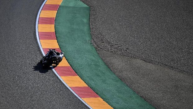 The Spanish Monster Energy Yamaha rider, Maverick Vinales, participates during the first MotoGP free practice session of the Aragon Motorcycle Grand Prix at the Motorland circuit in Alcañiz on October 16, 2020 (Photo by JOSE JORDAN / AFP)