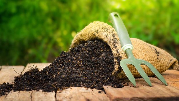 fertilizer bag  over green background, Summer garden concept