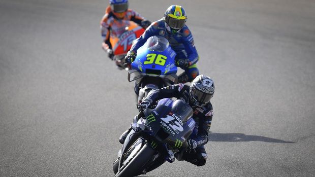 Maverick Vinales, Joan Mir, dan Alex Marquez di MotoGP Aragon 2020.