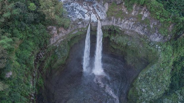 The lush surroundings captured by drone near Malang, Indonesia