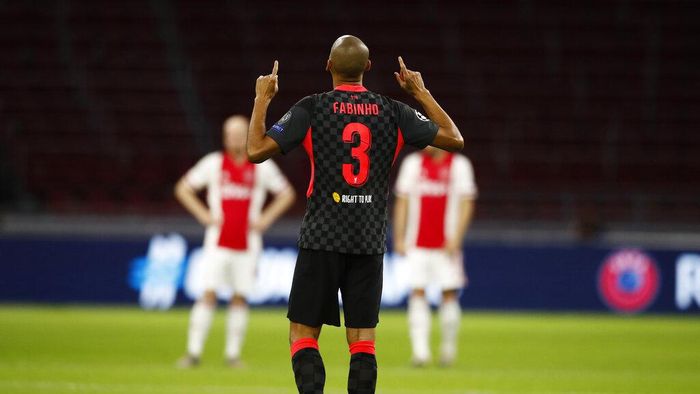 Fabinho Liverpools Fabinho reacts during the group D Champions League soccer match between Ajax and Liverpool at the Johan Cruyff ArenA in Amsterdam, Netherlands,Wednesday, Oct. 21, 2020. Liverpool won the match 1-0. (AP Photo/Peter Dejong)