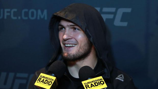 NEW YORK, NY - NOVEMBER 09: Khabib Nurmagomedov of Russia addresses the media during UFC 205 Ultimate Media Day at The Theater at Madison Square Garden on November 9, 2016 in New York City.   Michael Reaves/Getty Images/AFP