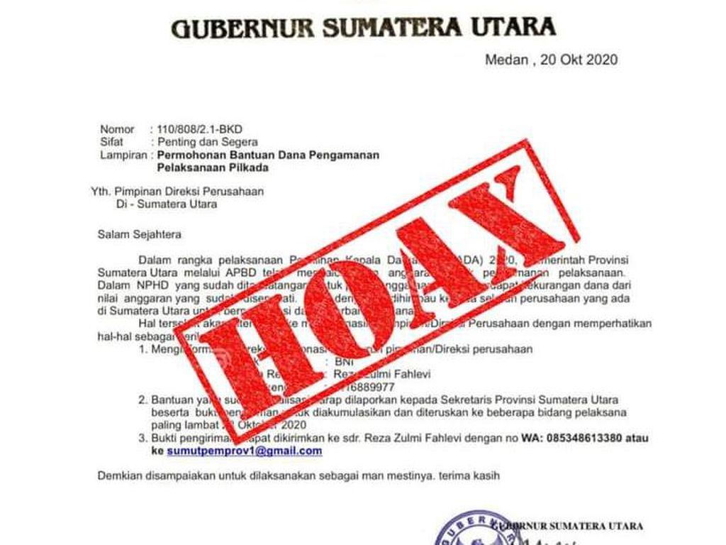 Pemprov Pastikan Surat Gubsu Minta Dana Pengamanan Pilkada ke Perusahaan Hoax Pemprov Pastikan Surat Gubsu Minta Dana Pengamanan Pilkada ke Perusahaan Hoax