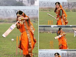 Foto Prewedding Atlet Kriket Ini Jadi Viral, Main Kriket Pakai Baju Pengantin