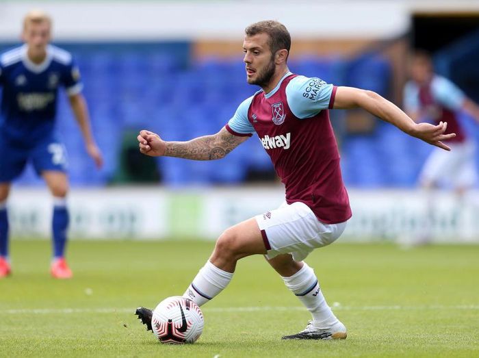 Jack Wilshere IPSWICH, ENGLAND - AUGUST 25: Jack Wilshire of West Ham United during the Pre-Season Friendly between Ipswich Town and West Ham United at Portman Road on August 25, 2020 in Ipswich, England. (Photo by Stephen Pond/Getty Images)