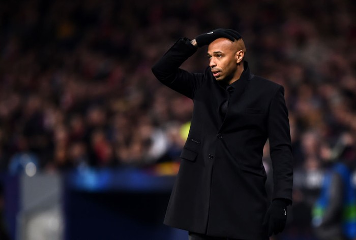 MADRID, SPAIN - NOVEMBER 28:  Thierry Henry, Manager of Monaco reacts during the UEFA Champions League Group A match between Club Atletico de Madrid and AS Monaco at Estadio Wanda Metropolitano on November 28, 2018 in Madrid, Spain.  (Photo by Denis Doyle/Getty Images)