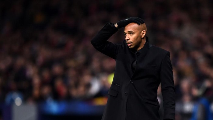 MADRID, SPAIN - NOVEMBER 28:  Thierry Henry, Manager of Monaco reacts during the UEFA Champions League Group A match between Club Atletico de Madrid and AS Monaco at Estadio Wanda Metropolitano on November 28, 2018 in Madrid, Spain.  (Photo by Denis Doyle/Getty Images)