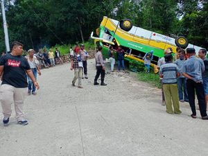 Video Nahas! Bus Pariwisata Terbalik Gegara Tak Kuat Menanjak