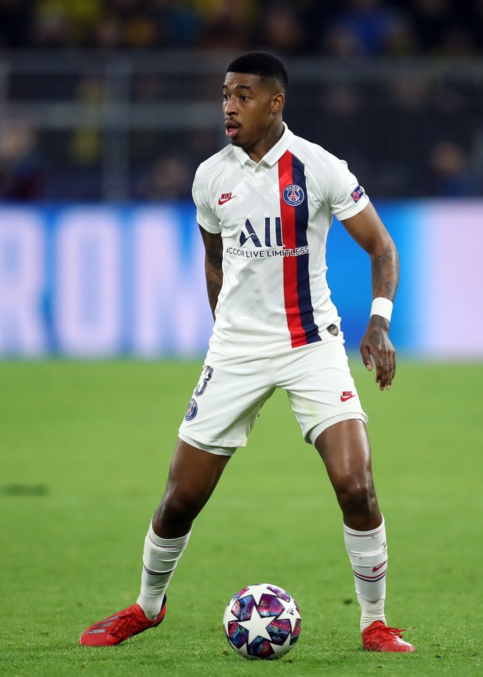presnel kimpembe paris saint-germain liga champions DORTMUND, GERMANY - FEBRUARY 18: Presnel Kimpembe of Paris Saint-Germain controls the ball during the UEFA Champions League round of 16 first leg match between Borussia Dortmund and Paris Saint-Germain at Signal Iduna Park on February 18, 2020 in Dortmund, Germany. (Photo by Alex Grimm/Getty Images)