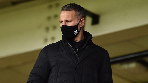 BURSLEM, ENGLAND - OCTOBER 17: Ryan Giggs co owner of Salford City and Wales manager look on in the stands during the Sky Bet League Two match between Port Vale and Salford City at Vale Park on October 17, 2020 in Burslem, England. Sporting stadiums around the UK remain under strict restrictions due to the Coronavirus Pandemic as Government social distancing laws prohibit fans inside venues resulting in games being played behind closed doors. (Photo by Nathan Stirk/Getty Images)