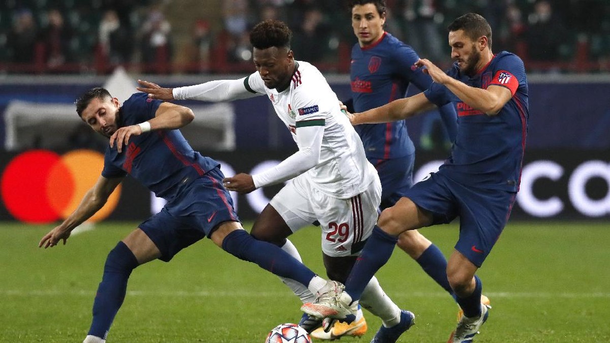 Lokomotiv Moskow vs Atletico Madrid berakhir imbang. (Foto: AP/Yuri Kochetkov)