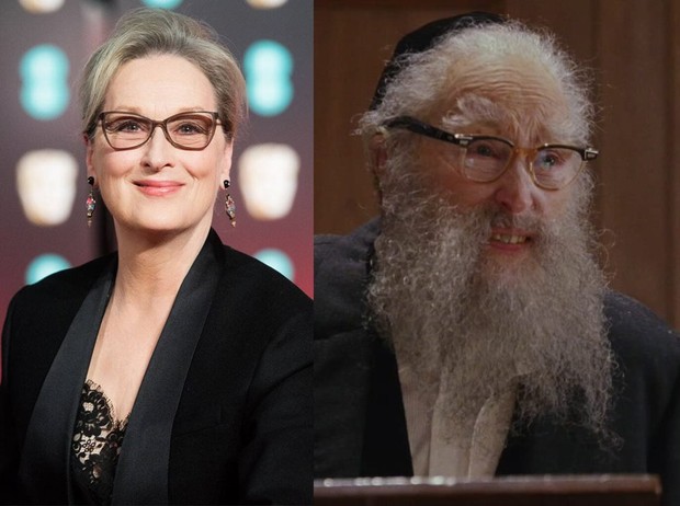 Meryl Streep merelakan wajah cantiknya yang dirias menjadi lebih tua dan ditutupi oleh janggut berwarna putih.