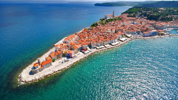 Mediterranean Sea, Adriatic Coast, Slovenian Riviera, Promontory, Old Town, Churches