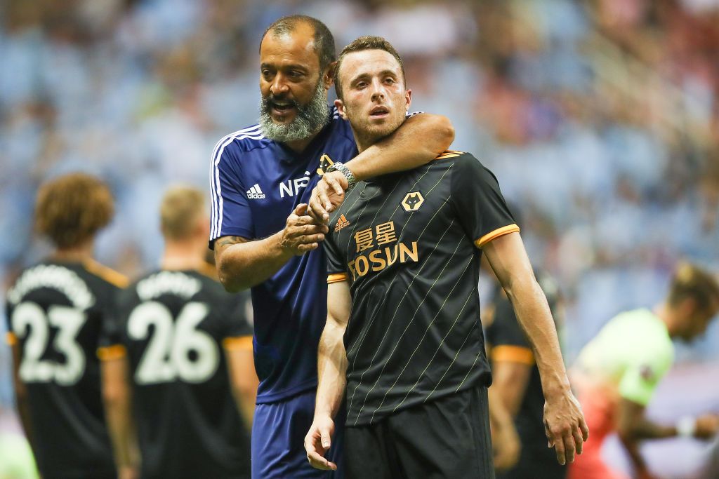 LIVERPOOL, ENGLAND - OCTOBER 27: Diogo Jota of Liverpool in action during the UEFA Champions League Group D stage match between Liverpool FC and FC Midtjylland at Anfield on October 27, 2020 in Liverpool, England. Sporting stadiums around the UK remain under strict restrictions due to the Coronavirus Pandemic as Government social distancing laws prohibit fans inside venues resulting in games being played behind closed doors. (Photo by Michael Regan/Getty Images)