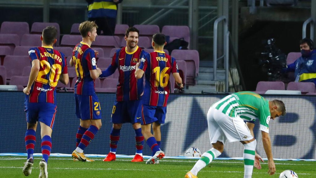 Barcelona sikat Real Betis 5-2, LioneL Messi bikin dua gol (AP/Joan Monfort)