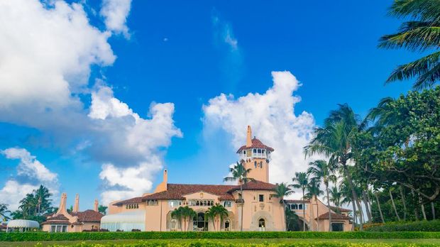 Palm Beach, Florida USA - September 29, 2018:  Mar-a-Lago, a members-only club and National Historic Landmark in Palm Beach, Florida is frequent residence of Donald Trump. Trump has referred to the resort as the Winter White House. Built in the 1920s by Marjorie Merriweather Post, it was acquired by Trump in 1985.