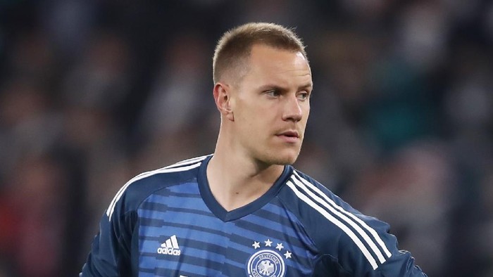 WOLFSBURG, GERMANY - MARCH 20: Goalkeeper Marc-Andre ter Stegen of Germany reacts during the International Friendly match between Germany and Serbia at Volkswagen Arena on March 20, 2019 in Wolfsburg, Germany. (Photo by Alex Grimm/Getty Images)
