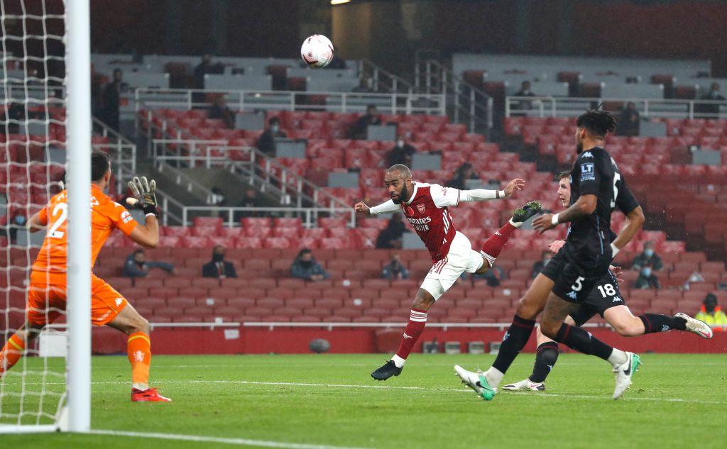 Pierre-Emerick Aubameyang, Alexandre Lacazette LONDON, ENGLAND - OCTOBER 04: Pierre-Emerick Aubameyang of Arsenal looks on during the Premier League match between Arsenal and Sheffield United at Emirates Stadium on October 04, 2020 in London, England. Sporting stadiums around the UK remain under strict restrictions due to the Coronavirus Pandemic as Government social distancing laws prohibit fans inside venues resulting in games being played behind closed doors. (Photo by Kirsty Wigglesworth - Pool/Getty Images)