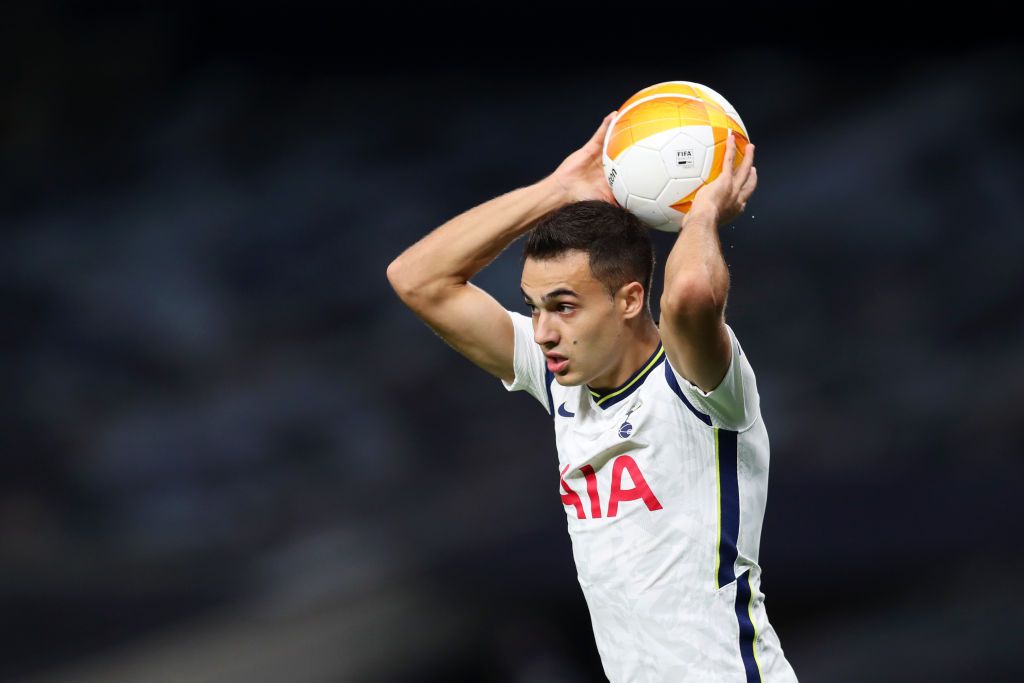 LONDON, ENGLAND - OCTOBER 22: Sergio Reguilon of Tottenham Hotspur  during the UEFA Europa League Group J stage match between Tottenham Hotspur and LASK at Tottenham Hotspur Stadium on October 22, 2020 in London, England. Sporting stadiums around the UK remain under strict restrictions due to the Coronavirus Pandemic as Government social distancing laws prohibit fans inside venues resulting in games being played behind closed doors. (Photo by Catherine Ivill/Getty Images)