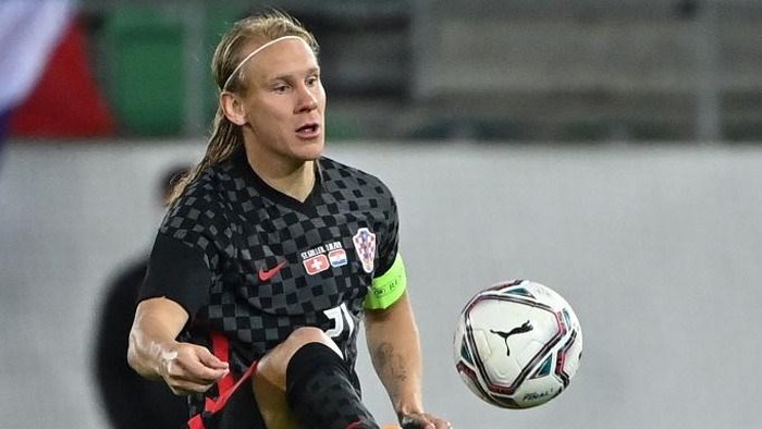Croatias defender Domagoj Vida controls the ball during the friendly football match between Switzerland and Croatia at the Kybunpark Stadium in St. Gallen on October 7, 2020. (Photo by Fabrice COFFRINI / AFP)