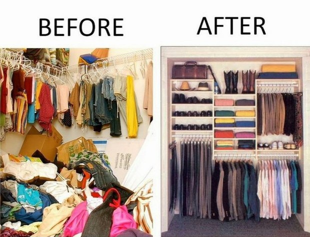 Foto sebelum dan sesudah melakukan decluttering/Foto: Pinterest langkah-langkah decluttering