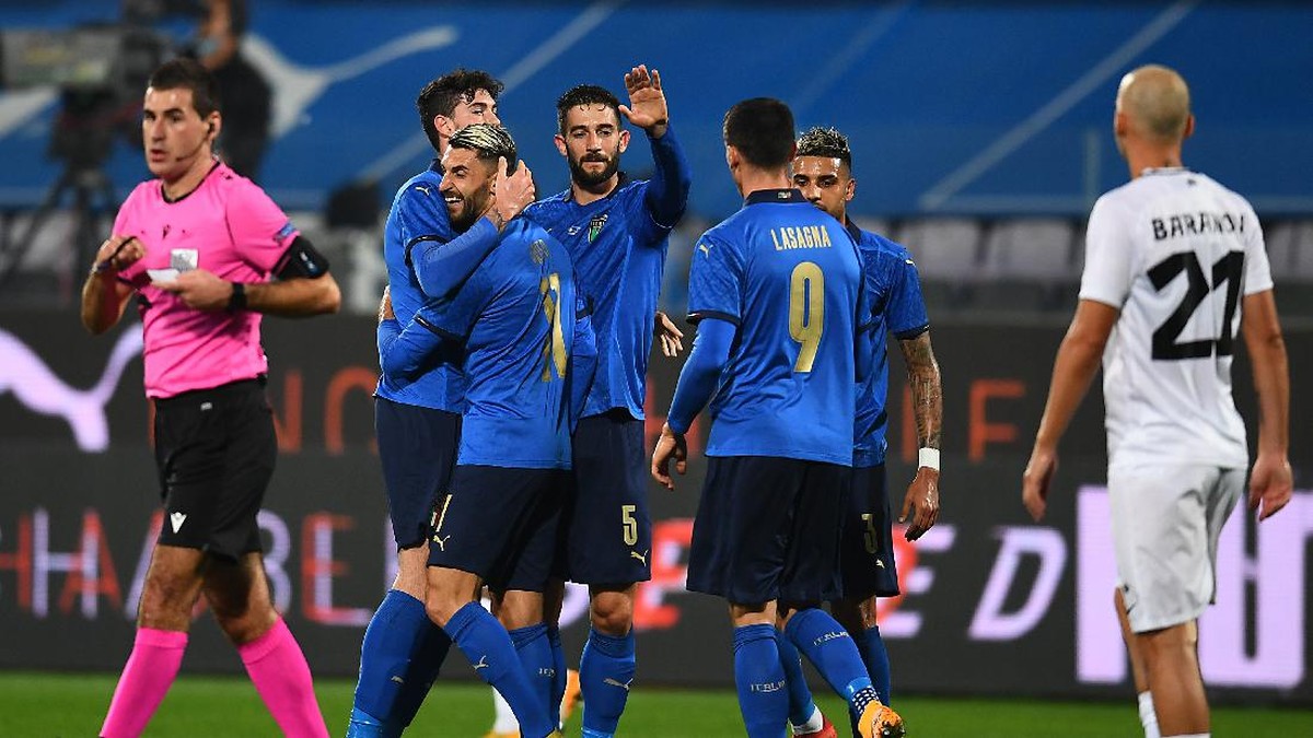 Timnas Italia menang 4-0 atas Estonia. (Foto: Getty Images/Claudio Villa)