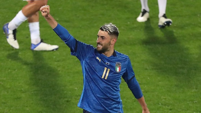 FLORENCE, ITALY - NOVEMBER 11: Vincenzo Grifo of Italy celebrates after scoring a goal during the international friendly match between Italy and Estonia at Stadio Artemio Franchi on November 11, 2020 in Florence, Italy.  (Photo by Gabriele Maltinti/Getty Images)