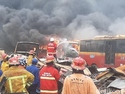 Api Lalap Puluhan Bangkai Bus Transjakarta di Bogor