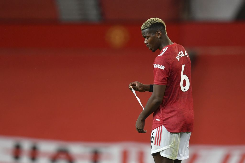 Paul Pogba dari Manchester United akan bermain di Liga Premier Inggris di Manchester Old Trafford pada hari Minggu.  Pada 1 November 2020, pertandingan sepak bola Liga Utama Inggris akan segera berakhir (Paul Ellis) melalui AP