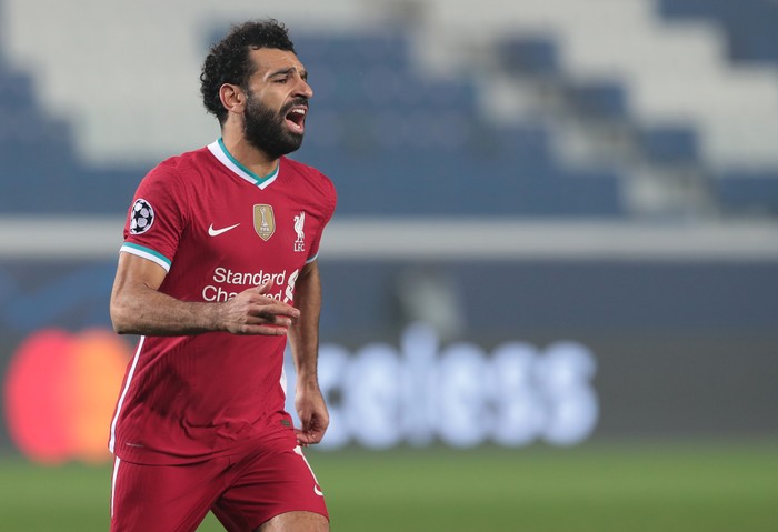 BERGAMO, ITALY - NOVEMBER 03:  Mohamed Salah of Liverpool FC shouts during the UEFA Champions League Group D stage match between Atalanta BC and Liverpool FC at Gewiss Stadium on November 03, 2020 in Bergamo, Italy. (Photo by Emilio Andreoli/Getty Images)