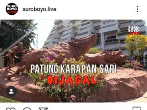 Patung Karapan Sapi, Ikon Kota Surabaya Rusak dan Berlubang Viral