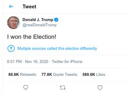 Donald Trump Ngotot Menang, Cuitannya di Twitter Digoreng Netizen