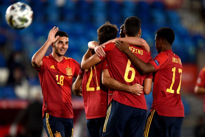 Timnas Spanyol MADRID, SPAIN - OCTOBER 10: Mikel Oyarzabal of Spain celebrates his goal during the UEFA Nations League group stage match between Spain and Switzerland at Estadio Alfredo Di Stefano on October 10, 2020 in Madrid, Spain. (Photo by Denis Doyle/Getty Images)