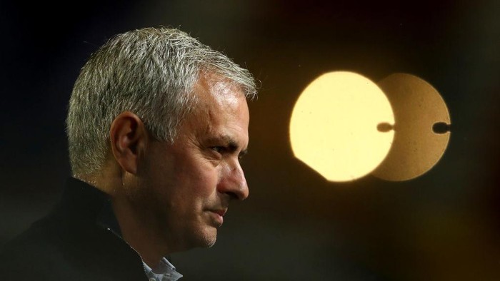 ANTWERPEN, BELGIUM - OCTOBER 29: Jose Mourinho, Manager of Tottenham Hotspur is interviewed prior to the UEFA Europa League Group J stage match between Royal Antwerp and Tottenham Hotspur at Bosuilstadion on October 29, 2020 in Antwerpen, Belgium. Sporting stadiums around Belgium remain under strict restrictions due to the Coronavirus Pandemic as Government social distancing laws prohibit fans inside venues resulting in games being played behind closed doors. (Photo by Dean Mouhtaropoulos/Getty Images)