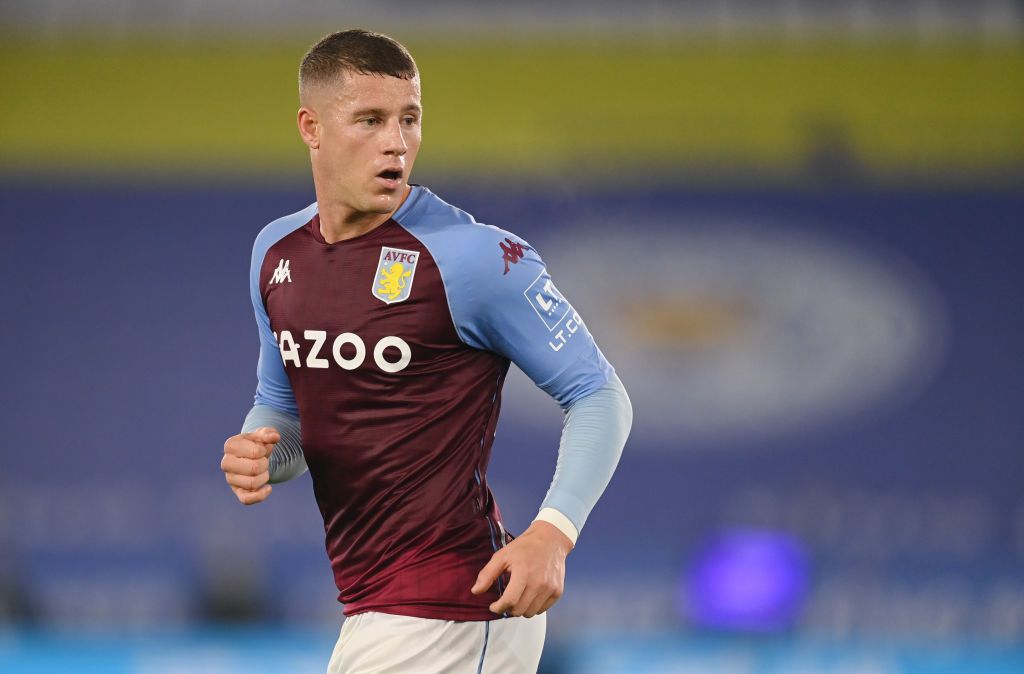 LEICESTER, ENGLAND - OCTOBER 18: Ross Barkley of Aston Villa in action during the Premier League match between Leicester City and Aston Villa at The King Power Stadium on October 18, 2020 in Leicester, England. Sporting stadiums around the UK remain under strict restrictions due to the Coronavirus Pandemic as Government social distancing laws prohibit fans inside venues resulting in games being played behind closed doors. (Photo by Michael Regan/Getty Images)