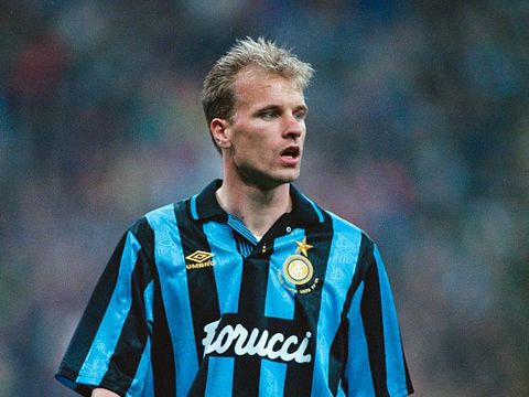 Dutch footballer Dennis Bergkamp, of Inter Milan, during the UEFA Cup Final 2nd Leg against Salzburg at the Stadio Giuseppe Meazza, Milan, 11th May 1994. Inter won the leg1-0 and the final 2-0. (Photo by Shaun Botterill/Getty Images)