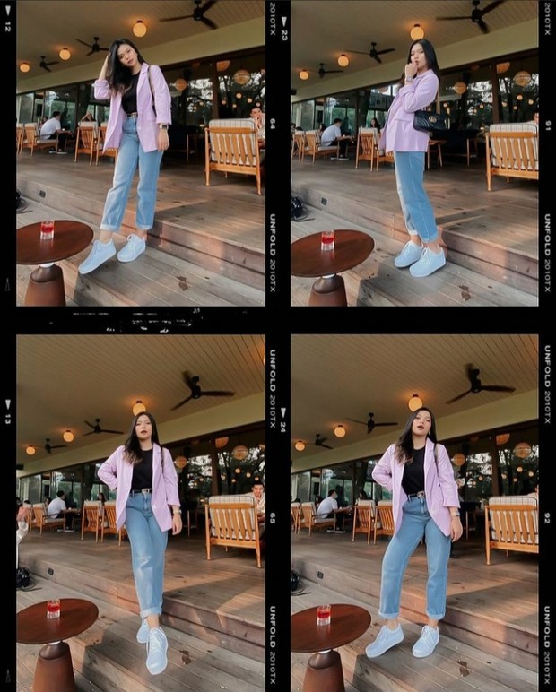 inspirasi fashion all about lilac ala influencer Neva Indriany