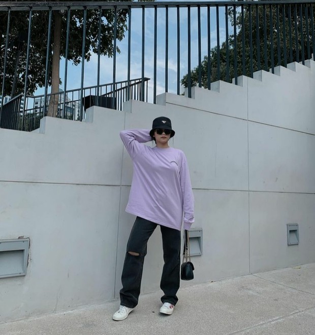 inspirasi fashion all about lilac ala influencer Neva Indriany