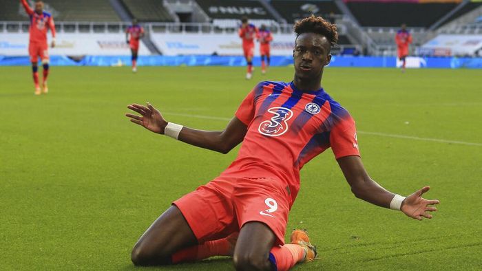 Tammy Abraham Chelseas Tammy Abraham celebrates after scoring his sides second goal during the English Premier League soccer match between Newcastle United v Chelsea at the St. James Park in Newcastle, England, Saturday, Nov. 21, 2020. (Lindsey Parnaby/ Pool via AP)
