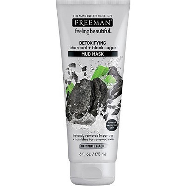 Freeman Mud Mask Detoxifying Charcoal & Black Sugar mengandung arang aktif yang membantu mengatasi jerawat/shoope.co.id