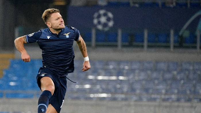 ROME, ITALY - NOVEMBER 24: Ciro Immobile of SS Lazio celebrates a third goal a penalty during the UEFA Champions League Group F stage match between SS Lazio and Zenit St. Petersburg at Stadio Olimpico on November 24, 2020 in Rome, Italy. (Photo by Marco Rosi - SS Lazio/Getty Images)