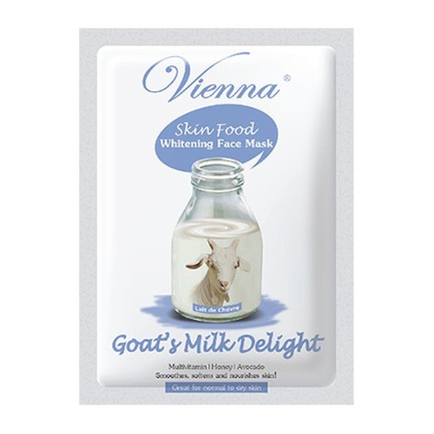 Vienna Skinfood Whitening Face Mask/shoope.co.id Vienna Skinfood Whitening Face Mask diformulasikan khusus dengan goat milk yang mencerahkan/shoope.co.id