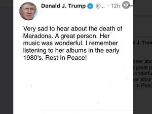Trump Salah Tweet Maradona Meninggal Jadi Madonna, Ini Faktanya Trump Salah Tweet Maradona Meninggal Jadi Madonna, Ini Faktanya