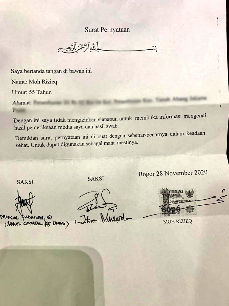 Habib Rizieq tolak hasil tes swab dipublikasikan