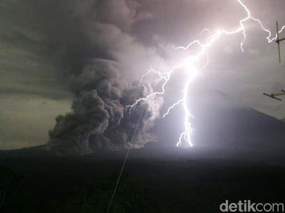 Penampakan Awan Panas dan Kilat Saat Semeru Meletus