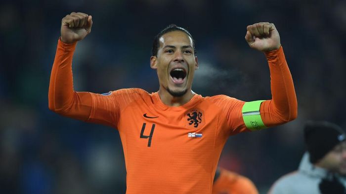 Virgil van Dijk BELFAST, NORTHERN IRELAND - NOVEMBER 16: Virgil van Dijk of Netherlands celebrates at the end of the UEFA Euro 2020 qualifier between Northern Ireland and The Netherlands at Windsor Park on November 16, 2019 in Belfast, Northern Ireland. (Photo by Mike Hewitt/Getty Images)