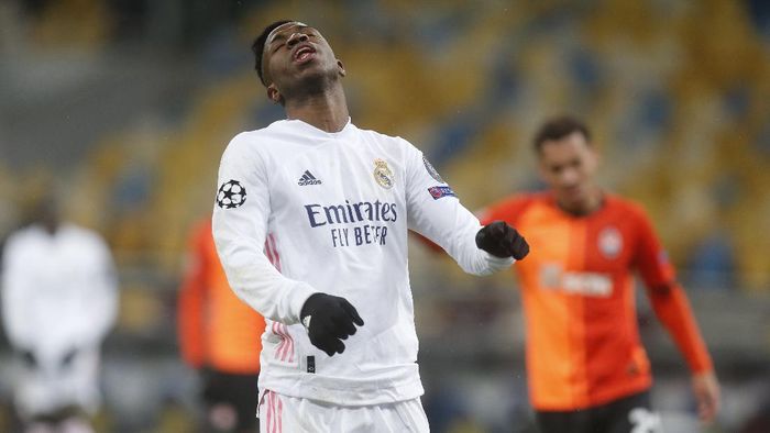 liga champions shakhtar donetsk real madrid vinicius junior shakhtar vs madrid Real Madrids Vinicius Junior reacts during the Champions League, Group B, soccer match between Shakhtar Donetsk and Real Madrid at the Olimpiyskiy Stadium in Kyiv, Ukraine, Tuesday, Dec. 1, 2020. (AP Photo/Efrem Lukatsky)