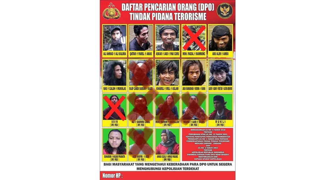 Polri merilis foto dari wajah 11 buron yang masuk daftar pencarian orang (DPO) terkait kasus dugaan tindak pidana terorisme yang tergabung dalam jaringan Mujahidin Indonesia Timur (MIT) Poso.