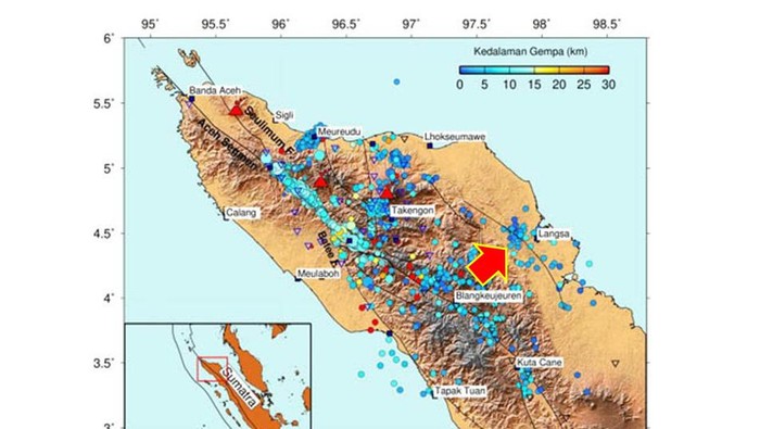 Gempa M 4,9 di Langsa, Aceh, dilihat di peta tingkat guncangan (shakemap).